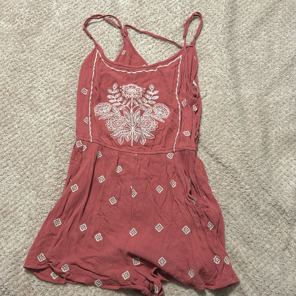 Pink and White Romper with pockets